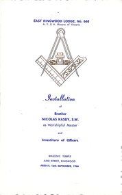Programme, East Ringwood Masonic Lodge No 668 - Installation of Brother William Robert Hopper as Worshipful Master, and Investiture of Officers, 20th September 1968