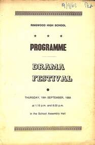 Pamphlet, Ringwood High School - Programme - Drama Festival - 19 th September 1968 at 1.15 p.m. and 8.00 p.m