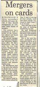 Newspaper, Merger on Cards - Ringwood Mail - 20/5/92 - A debate on whether Ringwood's three secondary schools should merge