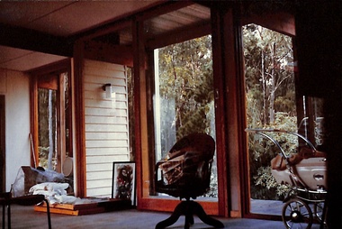 Photograph, Interior-Living Room of 2 Hearthside Crt, North Ringwood, designed and built by Architect Ian Napier mid 1960's - "Just moved in"