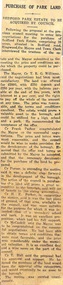 Newspaper, Bedford Park Estate to be Acquired by Council - Purchase of park land - undated and unsourced