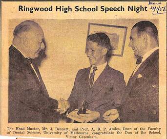 Newspaper, Ringwood High School Speech Night - Mail 12/1/1956