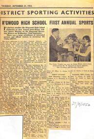 Newspaper, Ringwood High School First Annual Sports,  The Mail, Thursday, September 23, 1954