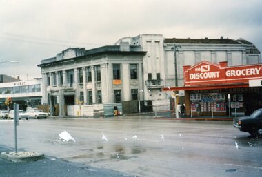 Photograph, Ringwood Town Hall ready for demolition circa 1970, showing Norman's grocery