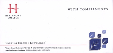Ephemera, Heathmont College - With Compliments Slip