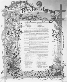 Photograph, Revd James Chenhall- Certificate of Appreciation for work done and help rendered. Dated 1908