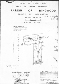 Document - Map, Plan of Subdivision, Part of Crown Portion 11, Parish of Ringwood, County of Mornington - 1955