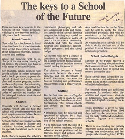 Newspaper, The keys  to a School of the Future - from The Mail - 21-12-94  P. 24