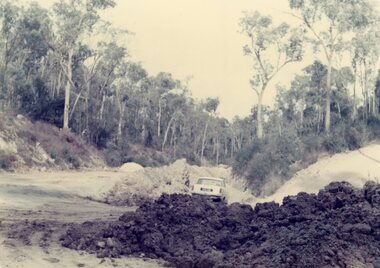 Photograph, View up Debbie Place, North Ringwood, from Kubis Drive, showing the bulldozer track from the plant-yard on the right in 1977