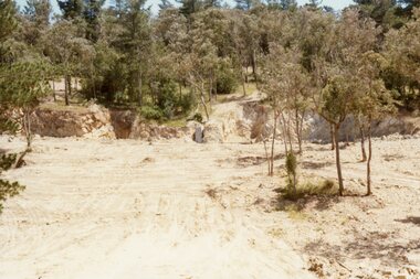 Photograph, The drain tower in Jenkins Close, North Ringwood in 1977 that crossed centre of picture