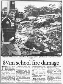 Newspaper, $1/2m school fire damage - Ringwood Mail, Tuesday, November 10 1992 - Picture SIMON HOEY