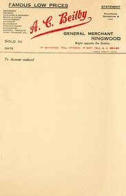 Administrative record, Blank statement from AC Beilby, General Merchant, Ringwood