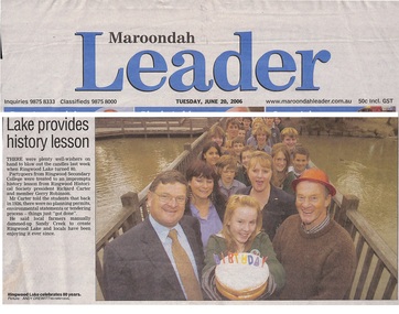 Document - Newspaper clipping and notes, Ringwood Lake 80th Birthday Celebrations - 2006