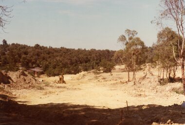 Photograph, View from Oban Road, North Ringwood as Kubis Drive advances over buried water-course in Feb 1978