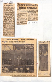 Newspaper, Aquinas College, Ringwood - Newspaper Clippings 1/10/1960 to 1/12/1960 Covering School Foundation Stone laying