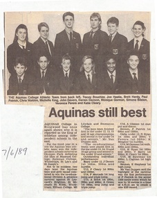 Newspaper, Aquinas College, Ringwood - Newspaper Clipping "Aquinas Still the Best" at Athletics 1989