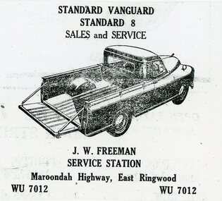 Newspaper, Advertisement for Standard Vanguard from FW Freeman Service Station in 1954