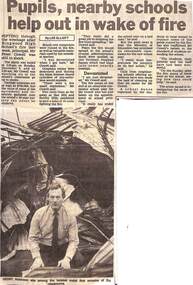 Newspaper, Pupils, nearby schools help out in wake of fire. By Lee Elliot. From unnamed newspaper dated 19/12/1990
