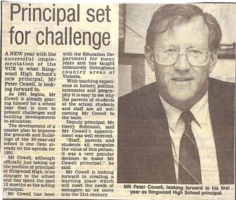 Newspaper, Principal set for challenge. From unnamed newspaper of 9/01/91