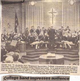Newspaper, College band impresses audience. Unnamed article dated 4/04/1991