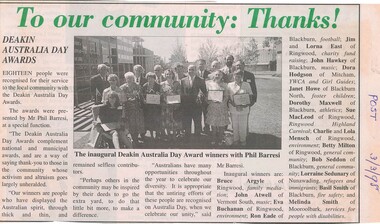 Newspaper - Clipping, Local Ringwood publication The Post - 3 March 1998