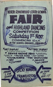 Poster, North Ringwood State School - Poster advertising Fair and Highland Dancing Competition 1st Nov 1969