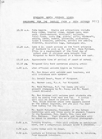 Document, North Ringwood State School (now RIngwood North Primary School) - Programme for Jubilee Fair - 10th October 1973