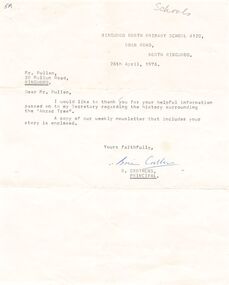 Document, North Ringwood State School to Ron Pullen thanking for ANZAC Tree history