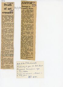 Newspaper, Newspaper articles of Ernest Buckmaster's re his death in October 1968 and 1960 his letter to The Age