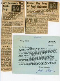 Newspaper, Newspaper articles on Frederick McCubbin plus small biography