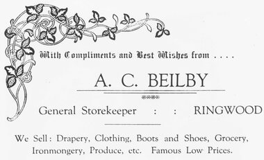 Document, A. C. Beilby store advertising flyer. c1924