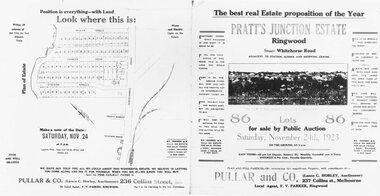 Document, Land Sale brochure, Pratt's Junction Estate, Ringwood. 1923