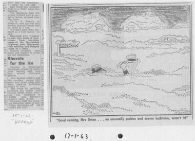 Newspaper - Clipping, Hail storm in Ringwood, 7pm on 17-1-1963