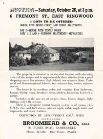 Flyer, Auction Saturday 26th October at 6 Fremont Street, Ringwood East - circa 1960