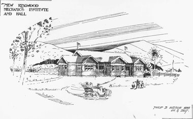 Drawing, Artists impression of New Ringwood Mechanics Institute and Hall. c1910