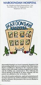 Flyer - To The Householder, Maroondah Hospital, Mount Dandenong Road, Ringwood East - Objectives and Services Provided by the Hospital, 1992