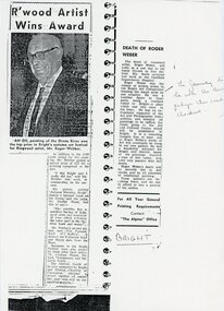 Newspaper, Newspaper articles on Ringwood artist Roger Webber