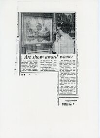 Newspaper, Newspaper article on Ringwood artist Roger Webber winning Ringwood Art Award