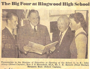 Newspaper, The Big Four at Ringwood High School - from The Mail of the 1/5/58. Photo J. Gallagher