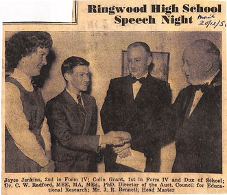 Newspaper, Ringwood High School Speech Night - Mail, 20/12/56