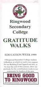 Pamphlet, Ringwood Secondary College - Gratitude Walks- Education Week 1999