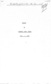 Document, History of the Ringwood High School - 1954 - 1969