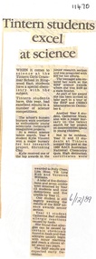 Article, Tintern CEGS Ringwood East - Newspaper Clipping 6/12/1989 - Tintern students excel at science