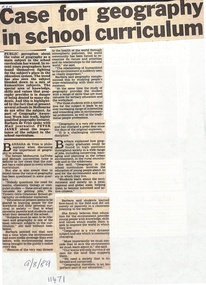 Article, Tintern CEGS Ringwood East - Newspaper Clipping 9/8/1989 - Case for Geography in School curriculum