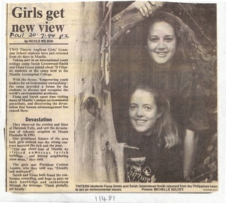 Article, Tintern CEGS RIngwood East - Newspaper Clipping 20/7/1994 - "Girls get new view" - students return from 2 days in Manilla