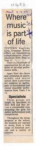 Article, Tintern CEGS RIngwood East - Newspaper Clipping  7-3-1993 "Where Music is part of life"