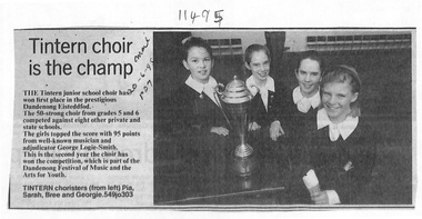 Article, Tintern CEGS Ringwood East - Newspaper Clipping 20-6-1995  - "Tintern Choir is the champ"
