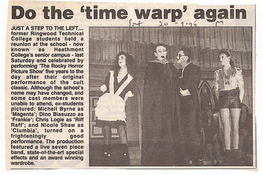 Article, Ringwood Technical School Newspaper article "Do the 'Time Warp' Again -  20 Sept 1995