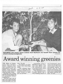 Newspaper, Heathmont East Primary School Article: "Award Winning Greenies" 8 Feb 1994