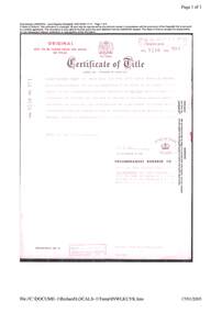 Document, Property Research Notes - Reaghill, Ringwood East, Victoria. Appendix 5 - Title to "Reaghill" (Lot 11) in the name of James Hamilton Kelly - 1968